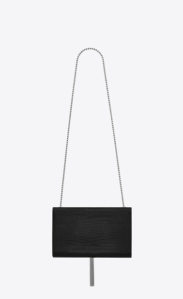 SAINT LAURENT MONOGRAM KATE WITH TASSEL Femme Kate medium avec pompon en cuir brillant embossé crocodile b_V4